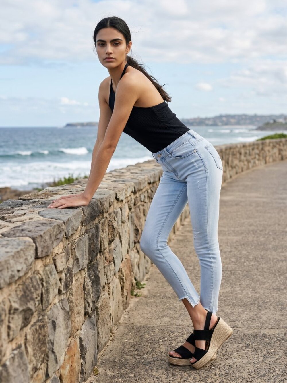 Elan Light Wash Semi Distress Cropped Skinny Jeans